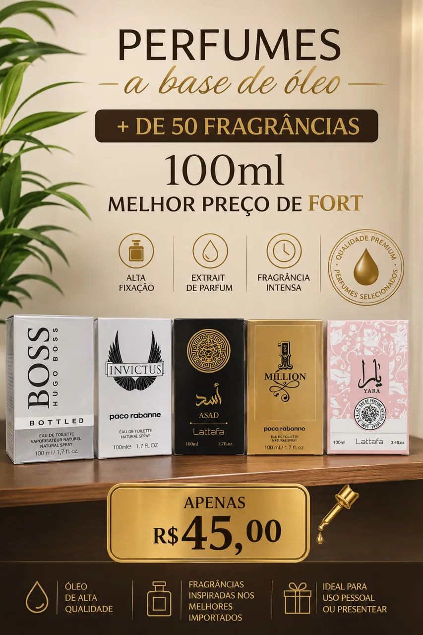 Perfume importado a base de óleo 100ml varejo e atacado