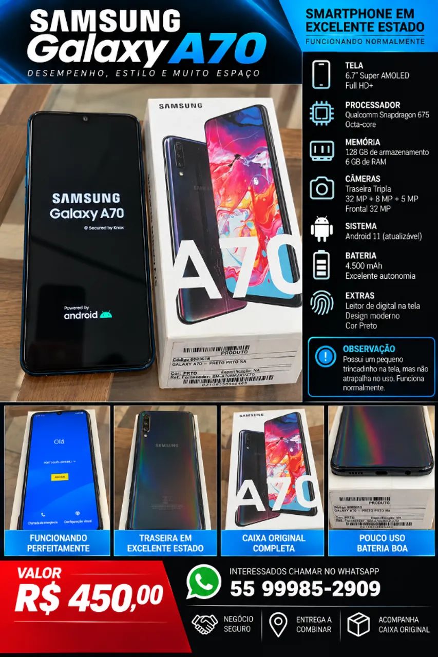 ? Samsung Galaxy A70 128GB / 6GB RAM | Funcionando Perfeitamente