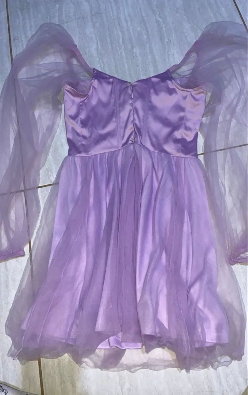 Vestido Lilás curto Manga longa - Foto 4