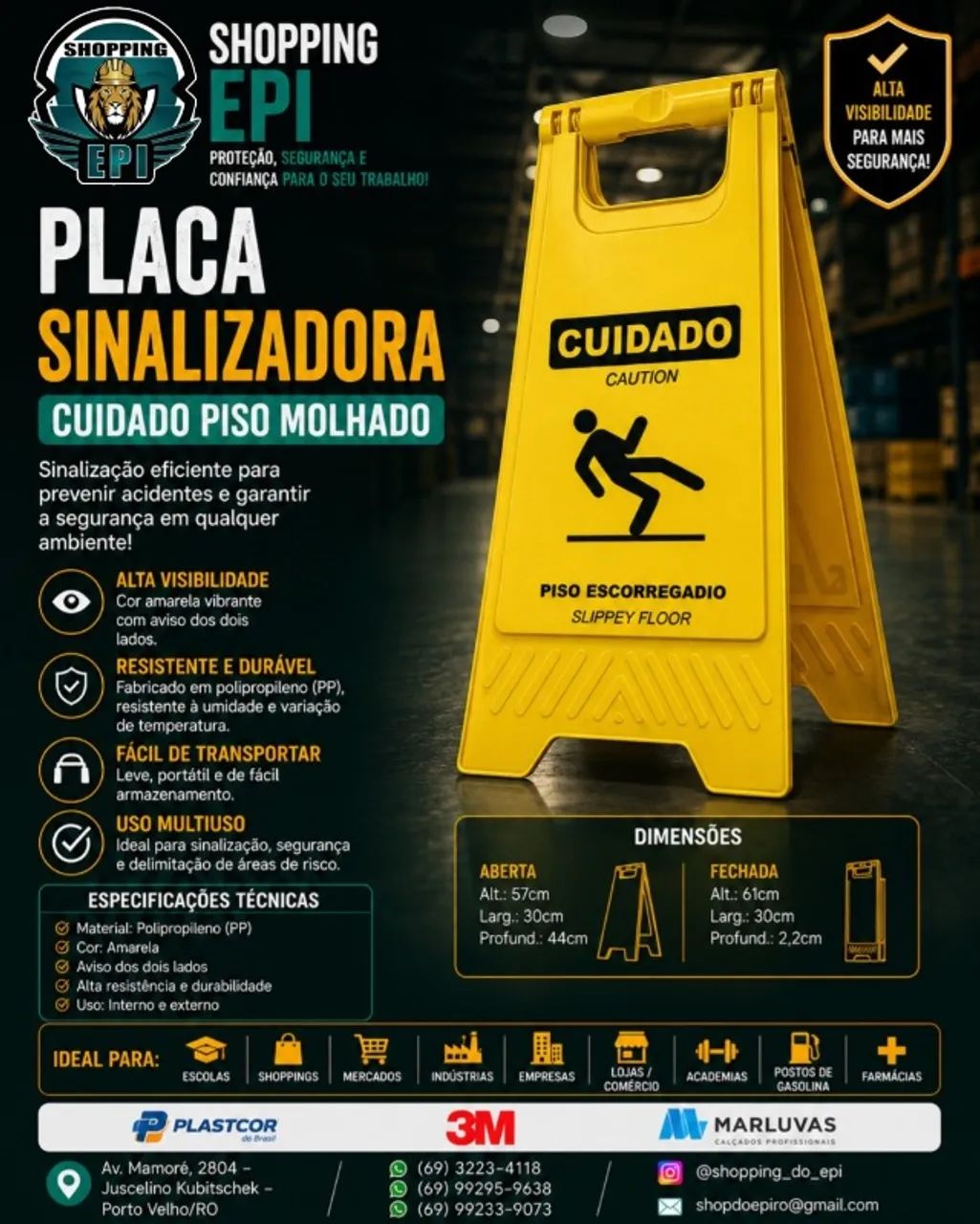 PLACA SINALIZADORA - CUIDADO PISO MOLHADO