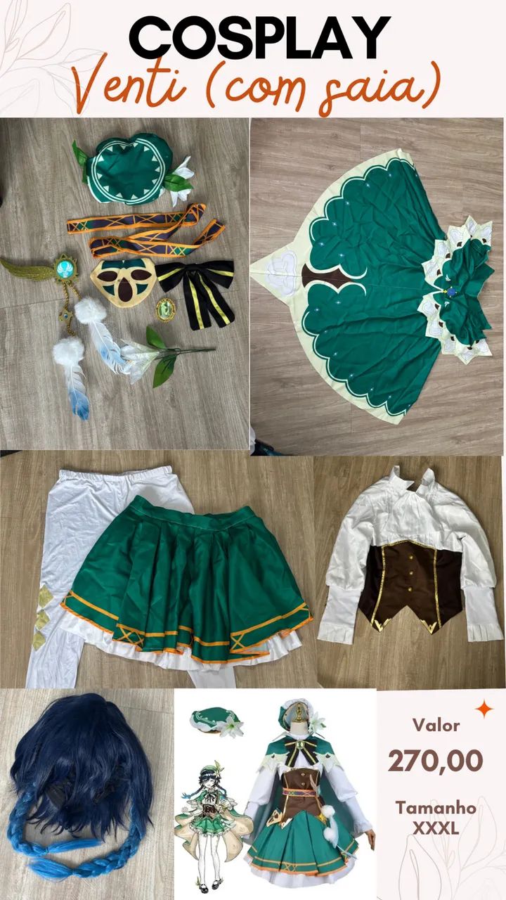 COSPLAY VENTI com saia, Jogo Genshin Impact, peruca e roupa - Foto 3
