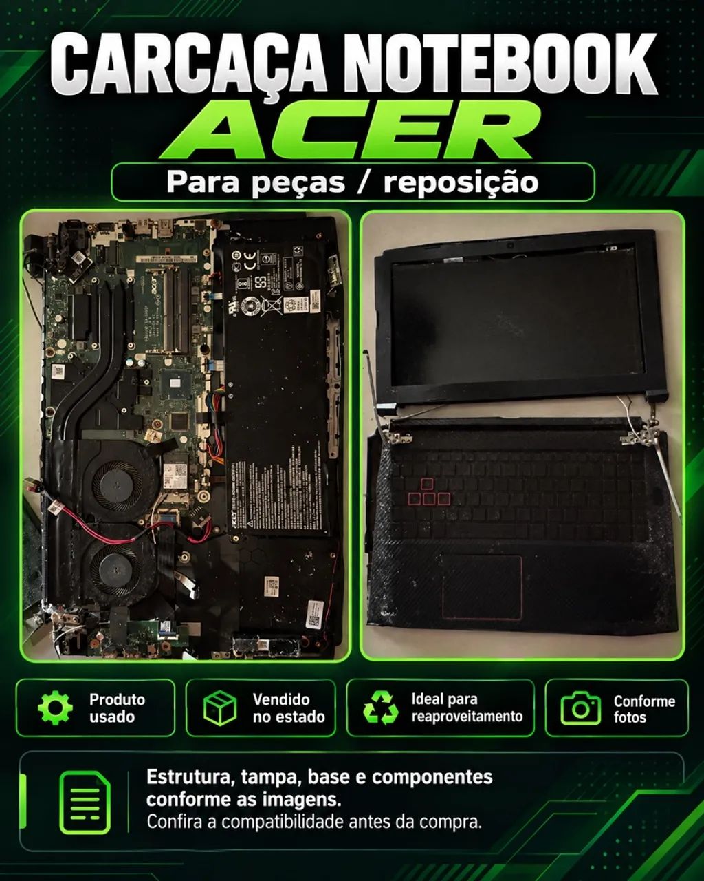 Carcaça Notebook Acer Completa para Peças e Reposição