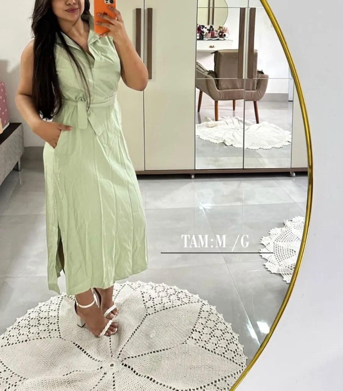 Vestido Midi Verde Menta Feminino com Faixa na Cintura
