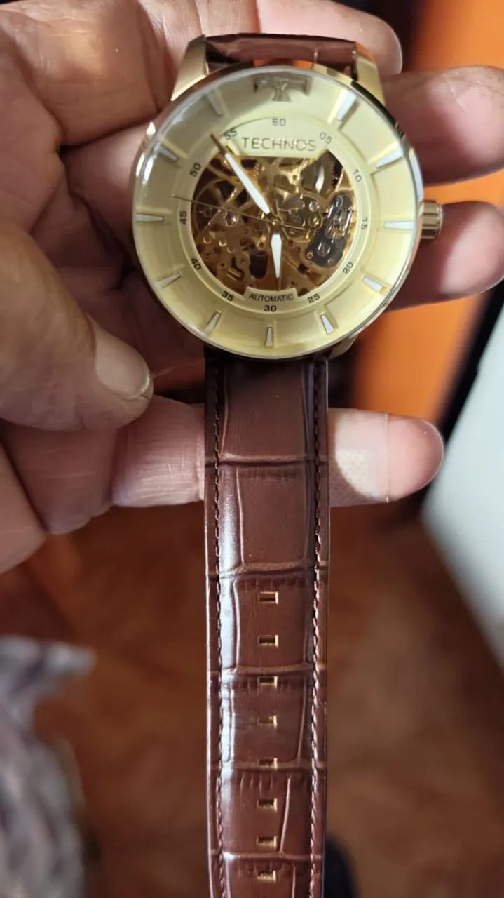 Relógio Technos Masculino Automático Couro Marrom. - Foto 2