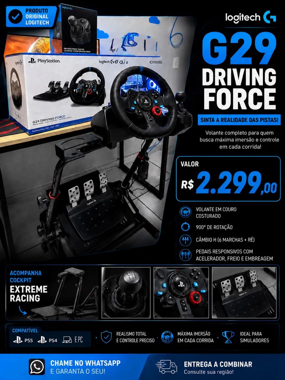 Cockpit extreme+ volante g29 Logitech+ câmbio Logitech 