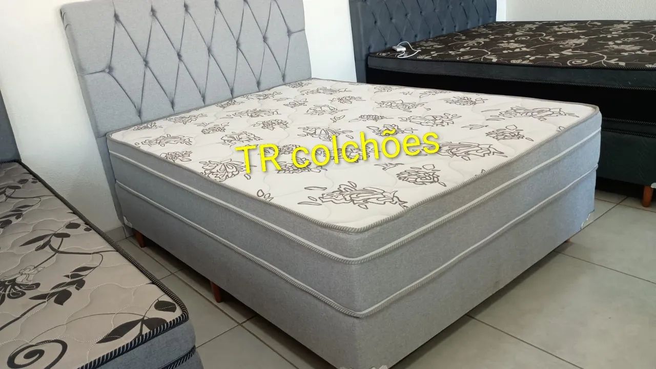 Base e colchão casal de molas ensacada com cabeceira 