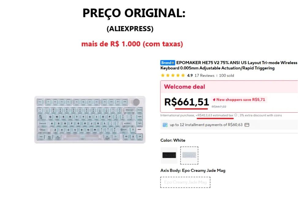 Teclado mecânico EPOMAKER HE75 v2 Branco - Foto 5