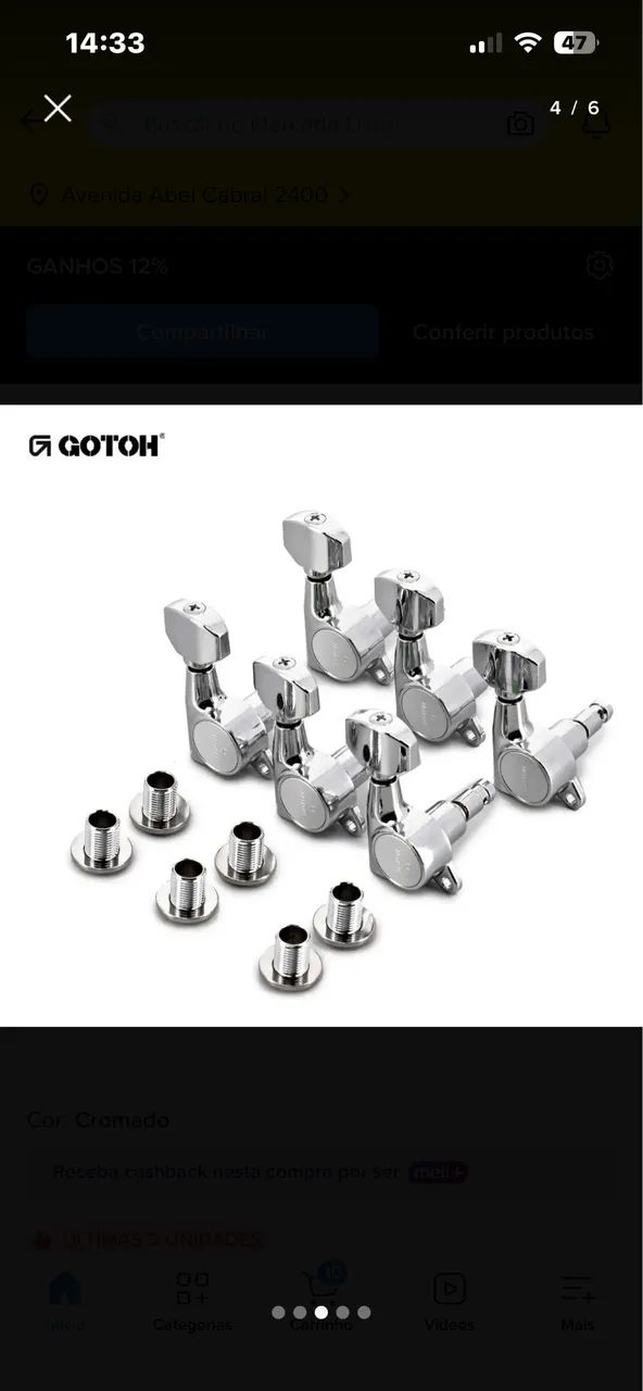 Tarraxa Guitarra Gotoh Sg381mg-07-l6 Cr C/ Trava 6 Em Linha