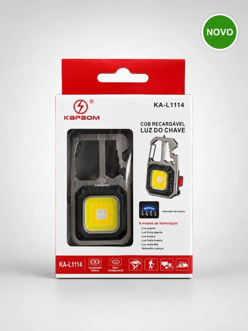 Lanterna LED Multifuncional Recarregável Tipo C com Chaveiro - Foto 2