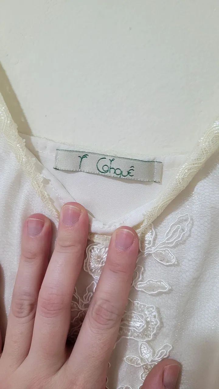 Vestido de Noiva Branco Boho / Minimalista - Renda Bordada - Foto 5