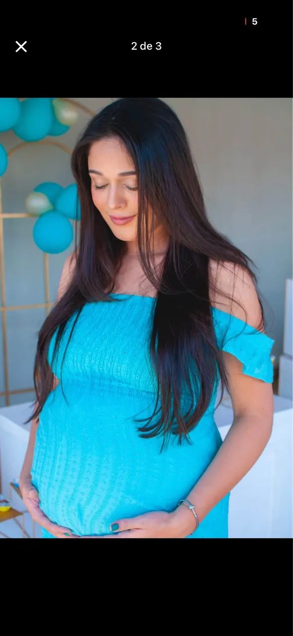 Vestido longo gestante e lactante M azul