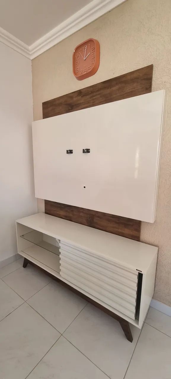 Rack Com Painel Para Tv Até 55 Polegadas 100% Mdf Tb151l Cor Branco - Foto 4