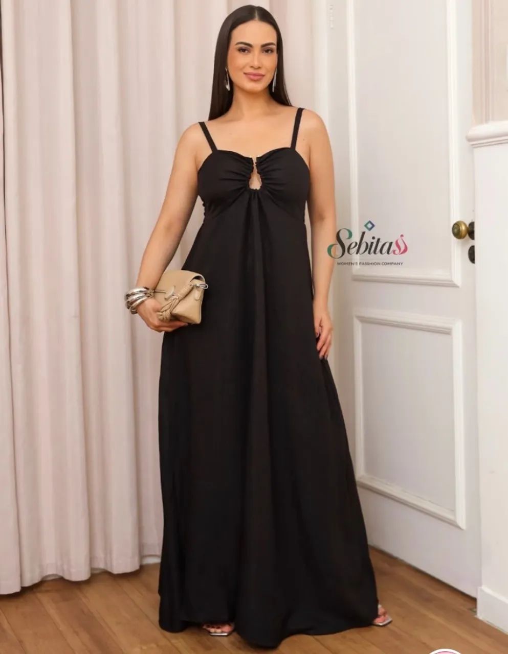 vestido preto longo elegante e sofisticado 