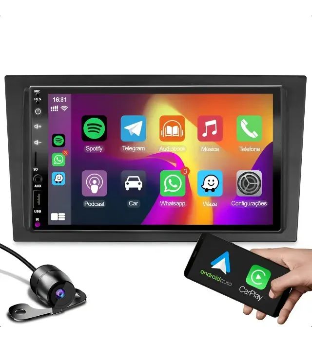 Midia 2 Din 7 Polegadas + Moldura De Paineis E Câmera De Ré car play sem fio 