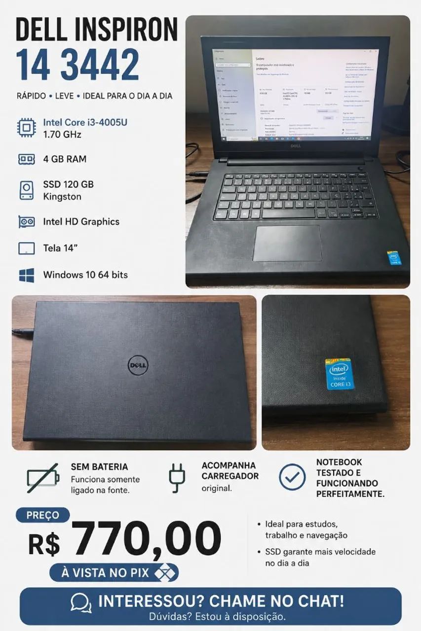 Notebook Dell Inspiron 14 Core i3 + SSD - Rápido e Barato - Foto 4