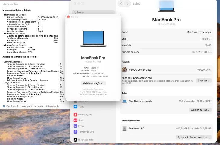Macbook Pro M1  - 2020 (M1/16g/512g) 13,3 Polegadas - Foto 2