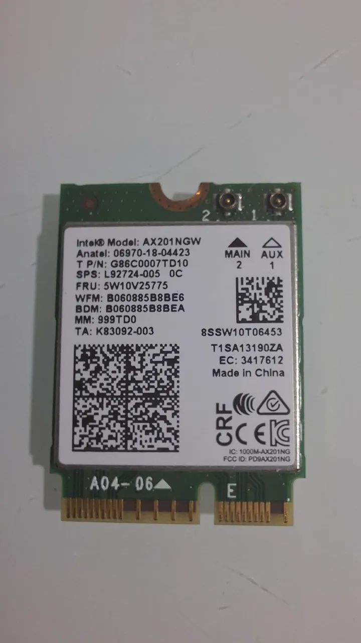 Placa wifi Intel AX201NGW com antena e cabo