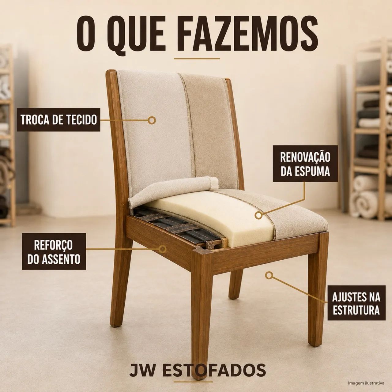 Reforma de Cadeiras Troca de Tecido e Espuma - Foto 2