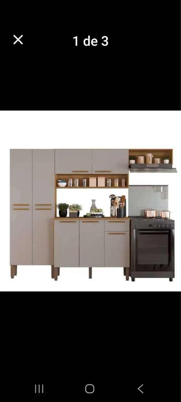 Armário de Cozinha Completo 229cm - Moderno com Nichos e Espaço para Fogão - Foto 2