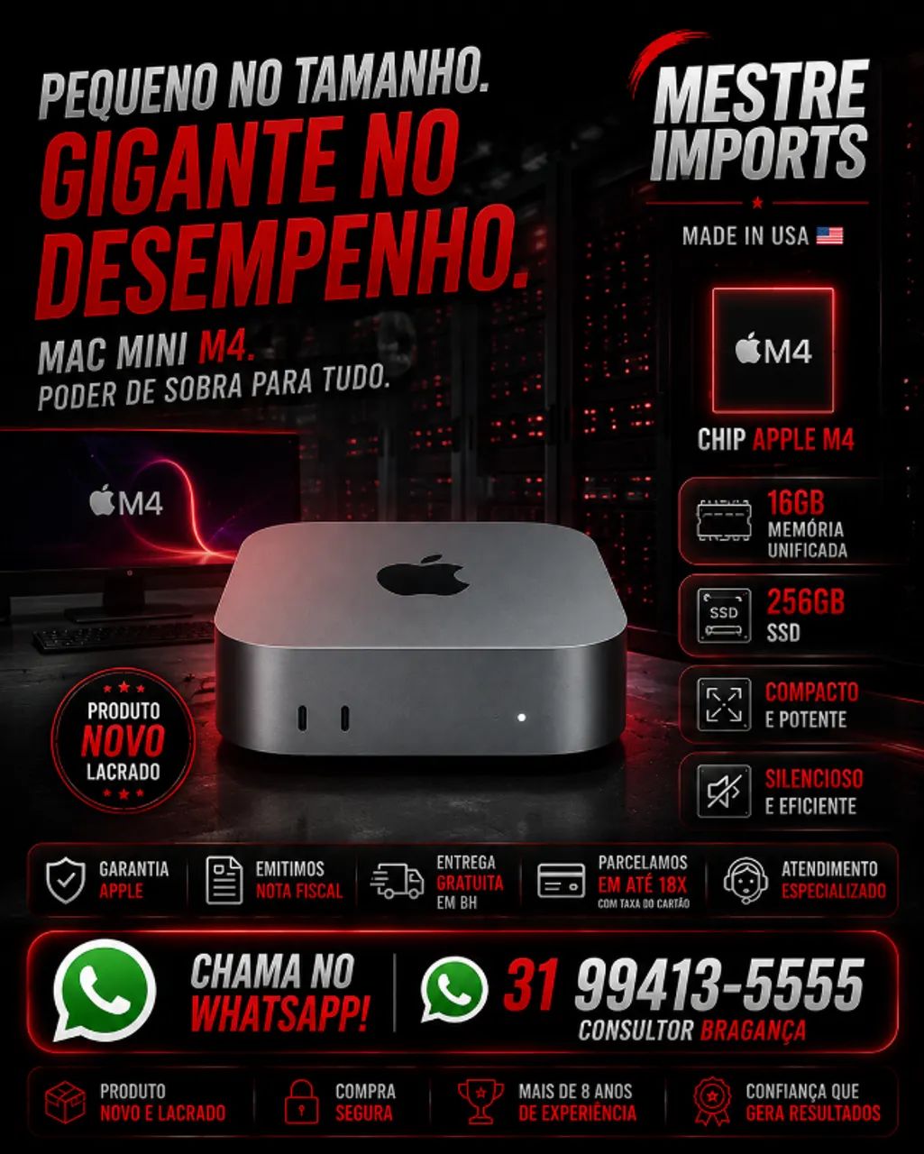 Mac mini M4 16GB RAM 256GB SSD Novo Lacrado Nota Fiscal