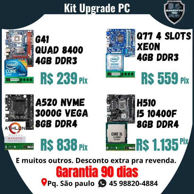 Kit Upgrade PC DDR4 Placa, RAM, garantia de loja