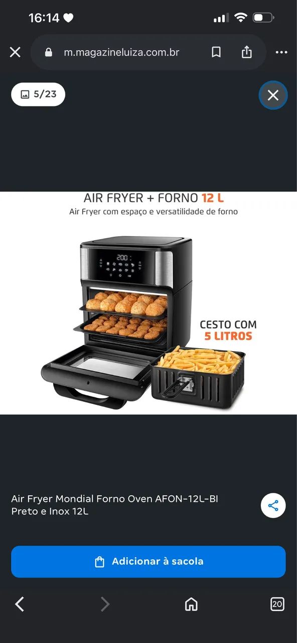 Air Fryer Mondial Forno Oven AFON-12L-BI Preto e Inox 12L - Foto 3