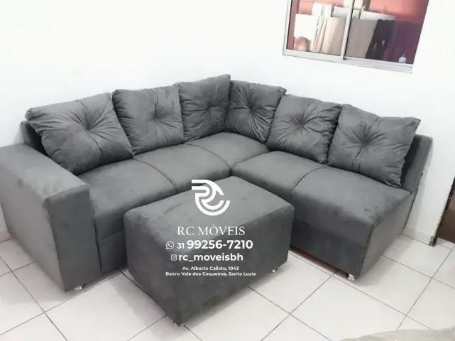 Sofá de Canto com Puff Material suede D33 Confortável Direto da Fábrica - Melhor Preco