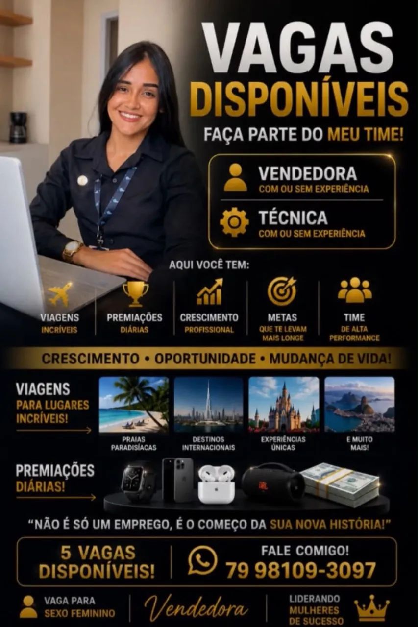 OPORTUNIDADE DE TRABALHO VENDEDORA 