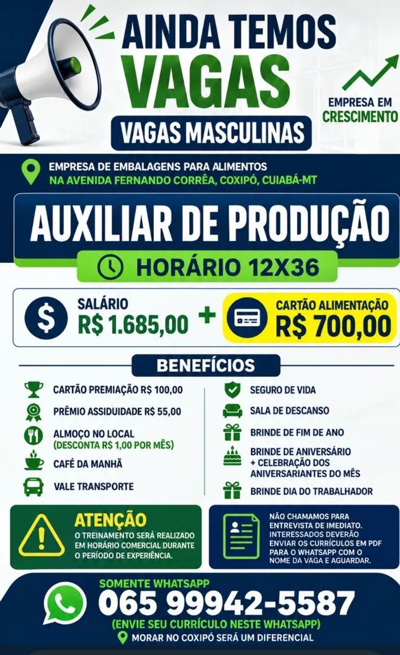 Vaga Emprego de segunda a sexta 