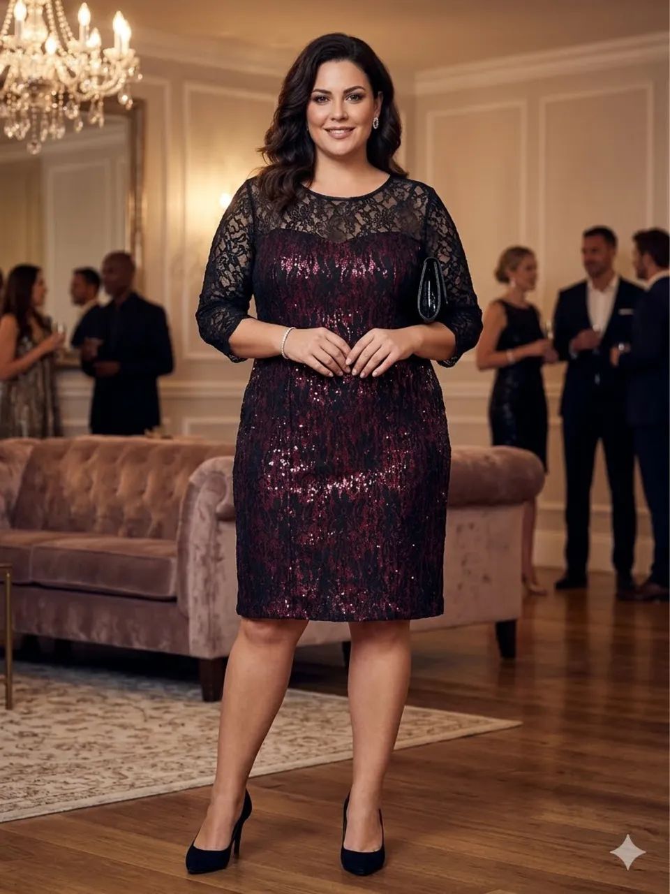  vestido de renda com forro contrastante 46