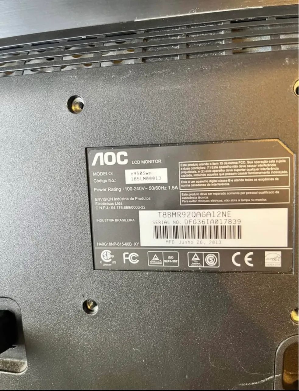 Monitor AOC E950SWN 18,5" VGA + Suporte VESA - Foto 5