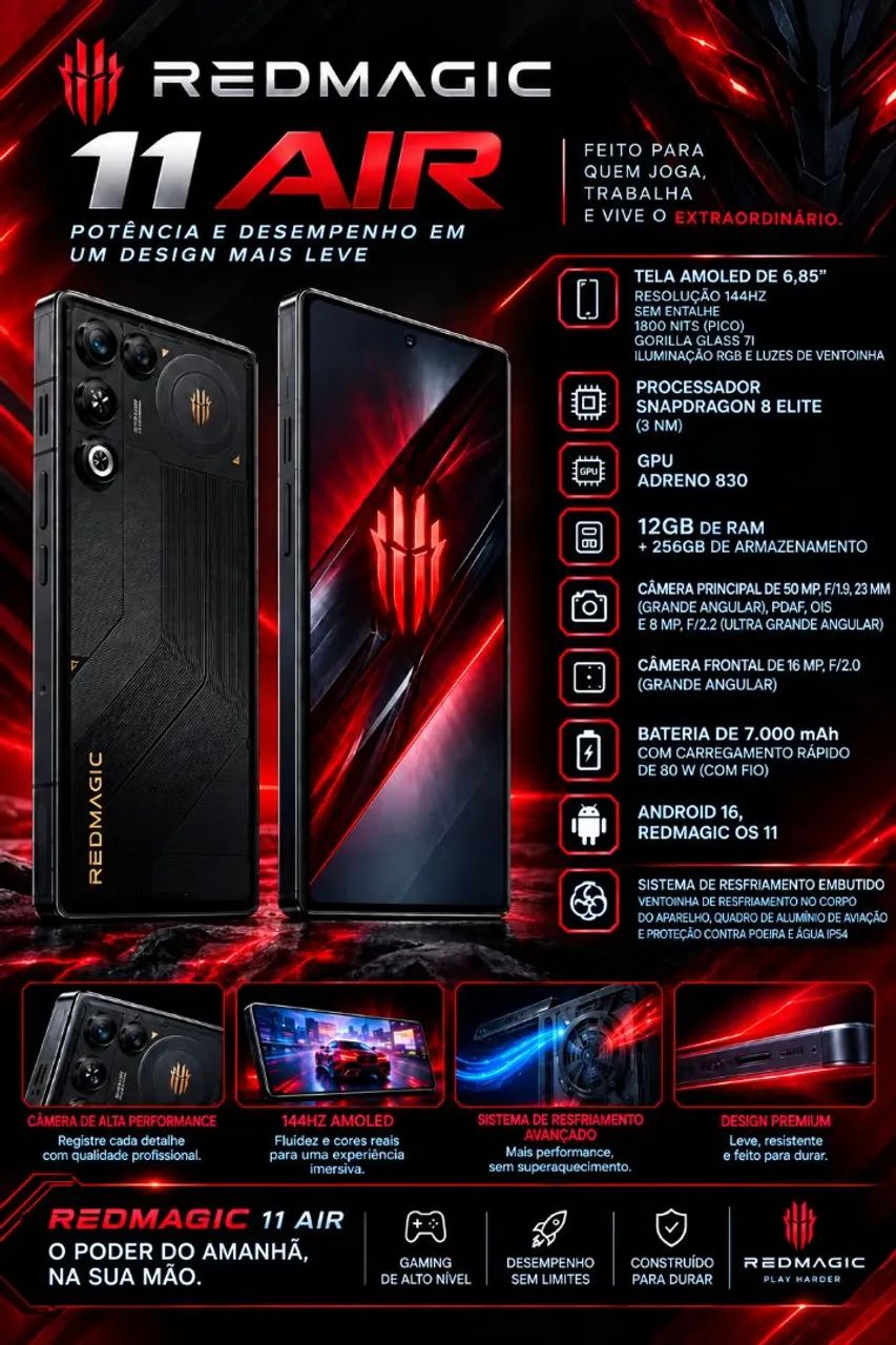 Redmagic 11 Air - 12GB/256GB - Pouco Usado