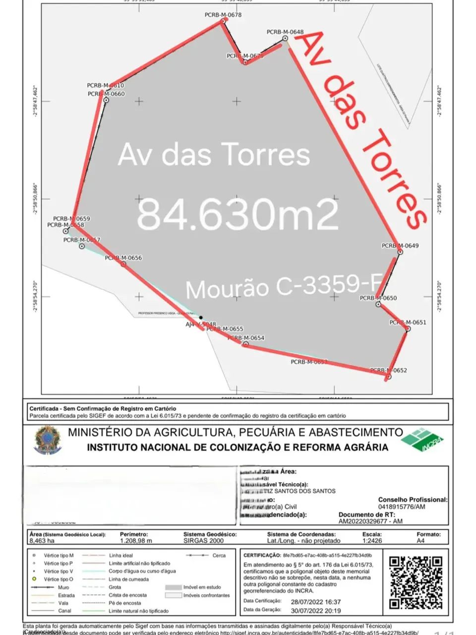 Avenida das Torres, Terreno com 84.630m2. Documentado. Pode DESMEMBRAR