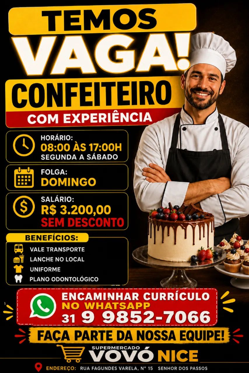 VAGA CONFEITEIRO COM EXPERIÊNCIA