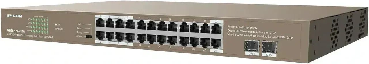 Switch 24p Ip-com G1126p-24-410w +2p Sfp POE