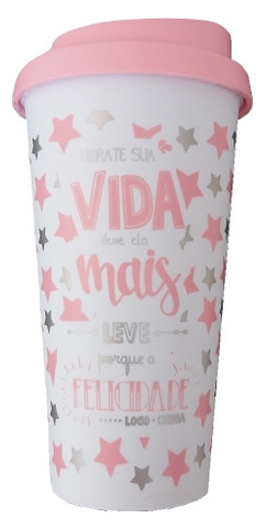 Copo Térmico Rosa Hidrate Sua Vida Caneca Café 500ml C/ Tampa