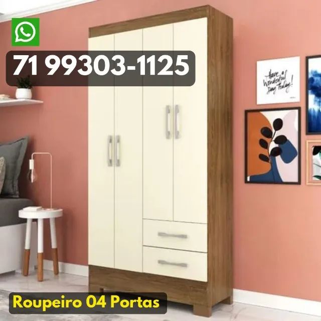 Guarda Roupa Solteiro 04 Portas - Entrego Hoje