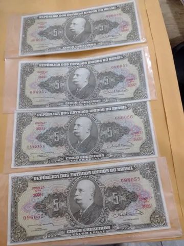 4 cédulas de 5 cruzeiros do barão do Rio Branco 
