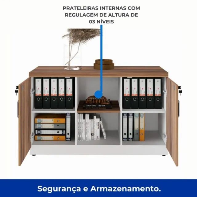 Armário Baixo Credenza 1,20x0,73x0,45m Nogal Sevilha/Branco Moderno Funcional 34312 - Foto 2