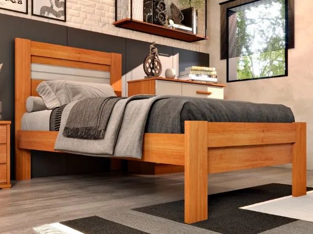 Cama de Solteiro Cor Cinamomo Off White (Novo!)