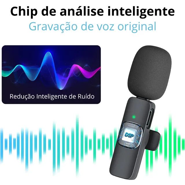 Microfone Lapela Tipo C Sem Fio Celular Android iPhone Com Adaptador Usb-C Lightning - Foto 3