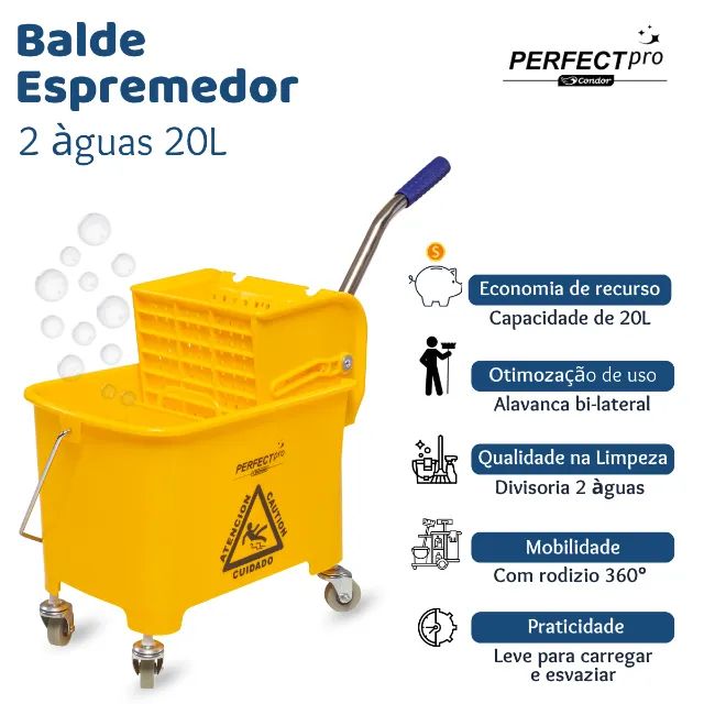 Carrinho Limpeza Balde Espremedor 2 Águas Doblô Flex 20 Litros - COM REFIL  - Foto 3