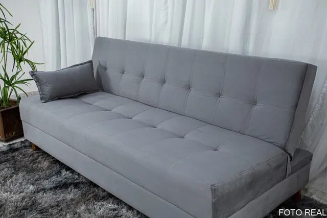 Sofá Cama Arpoador Veludo Cinza Frete Grátis - Até 12x - Foto 2