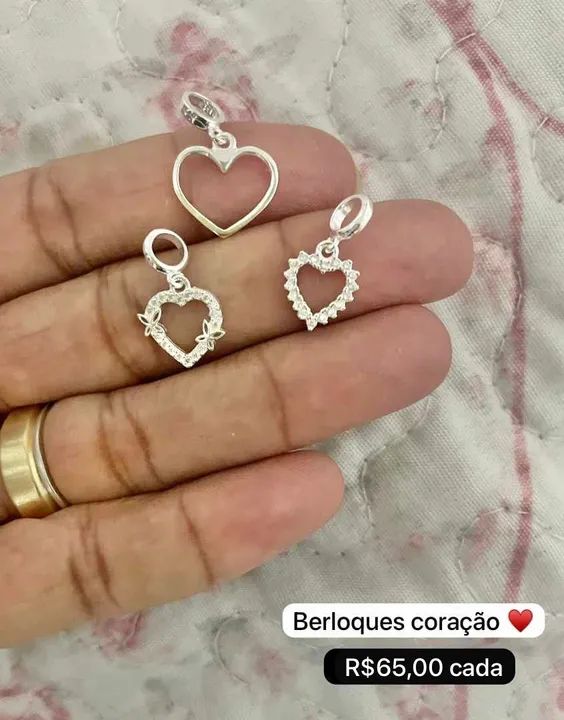 Berloques coração Prata 925 legítima 