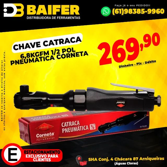Chave Catraca 6,8Kgfm 1/2 Pol Pneumática Corneta