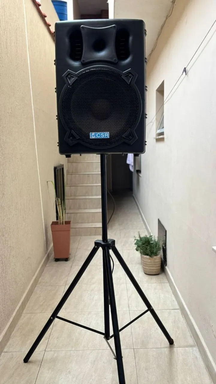 Caixa Acústica CSR 4000A Ativa 300W USB-SD, Acompanha pedestal
