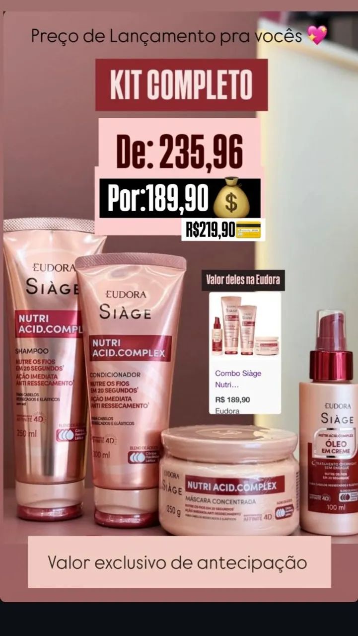 Kit Shampoo e Condicionador Eudora Siàge Nutri Acid.Complex - Foto 4