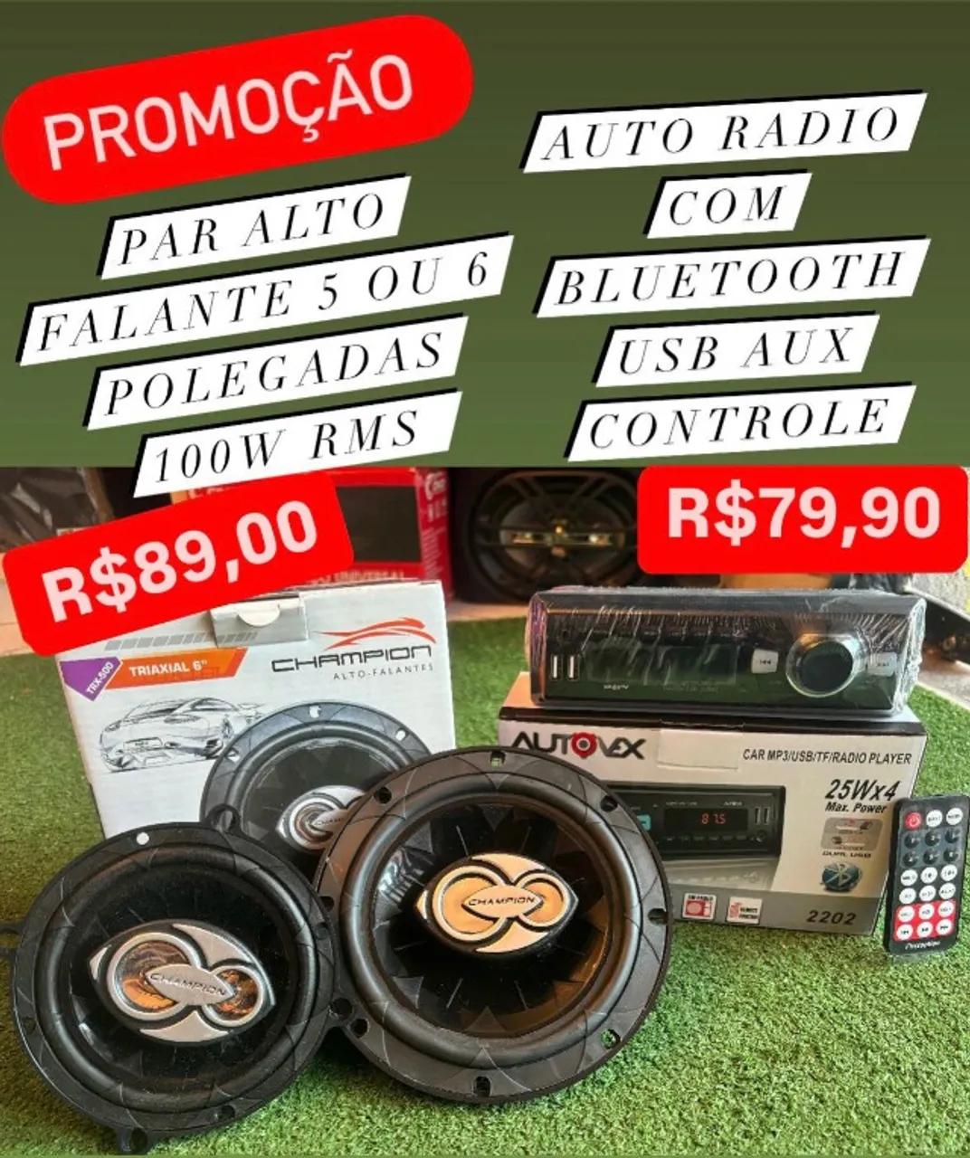 Promoção Radio com Bluetooth Toca Cd e par Alto Falante 5 6 Polegadas Fone de Porta Carro