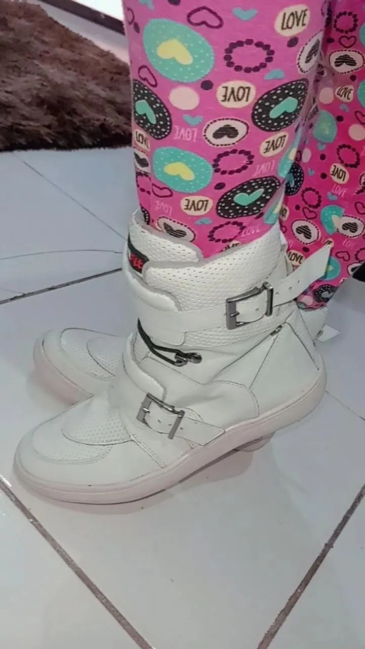 Tênis Rock Fit Cano Alto, Ramones Couro Branco Tam 37 Super Novo