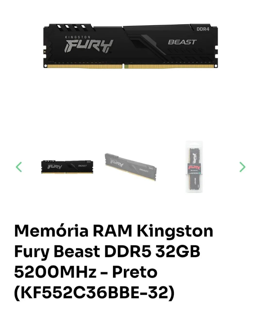Memória RAM Kingston Fury Beast DDR5 32GB 5200MHz